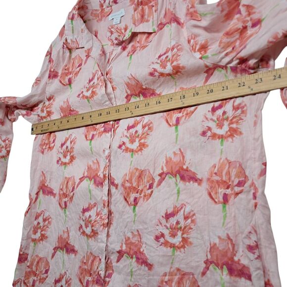 Charter Club 100% Linen Top Women's Pink Floral Button Up Long Sleeve Vacation - Picture 7 of 8